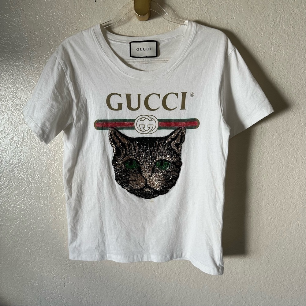 Authentic Gucci LOGO T-SHIRT WITH MYSTIC CAT IN WHITE size XS - Picture 7 of 10